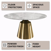 Prynn Modern Round Dining Table with a Sintered Stone/Glass Top in Stainless Steel - Elax Furniture