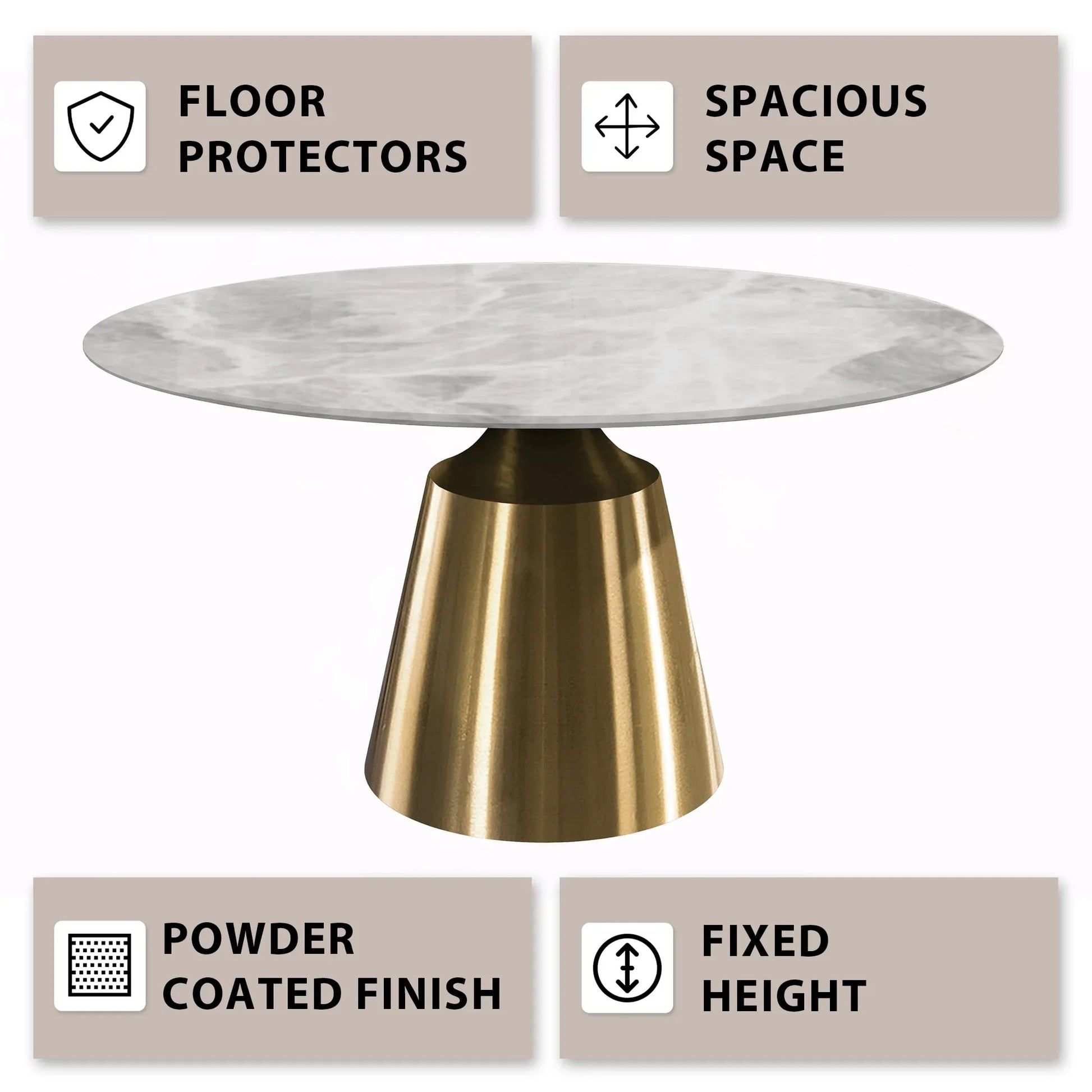 Prynn Modern Round Dining Table with a Sintered Stone/Glass Top in Stainless Steel - Elax Furniture