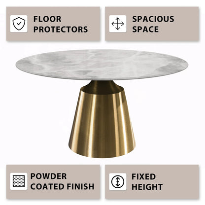 Prynn Modern Round Dining Table with a Sintered Stone/Glass Top in Stainless Steel - Elax Furniture