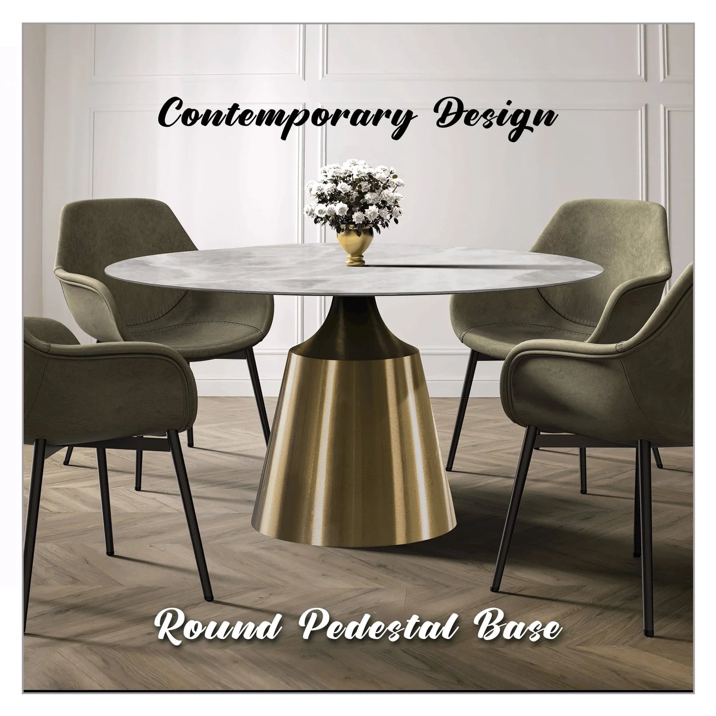Prynn Modern Round Dining Table with a Sintered Stone/Glass Top in Stainless Steel - Elax Furniture