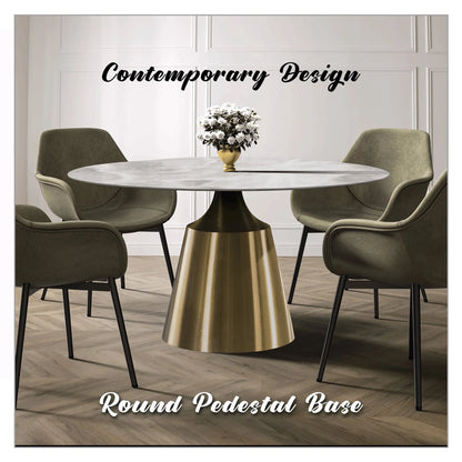 Prynn Modern Round Dining Table with a Sintered Stone/Glass Top in Stainless Steel - Elax Furniture