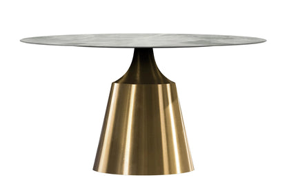 Prynn Modern Round Dining Table with a Sintered Stone/Glass Top in Stainless Steel - Elax Furniture