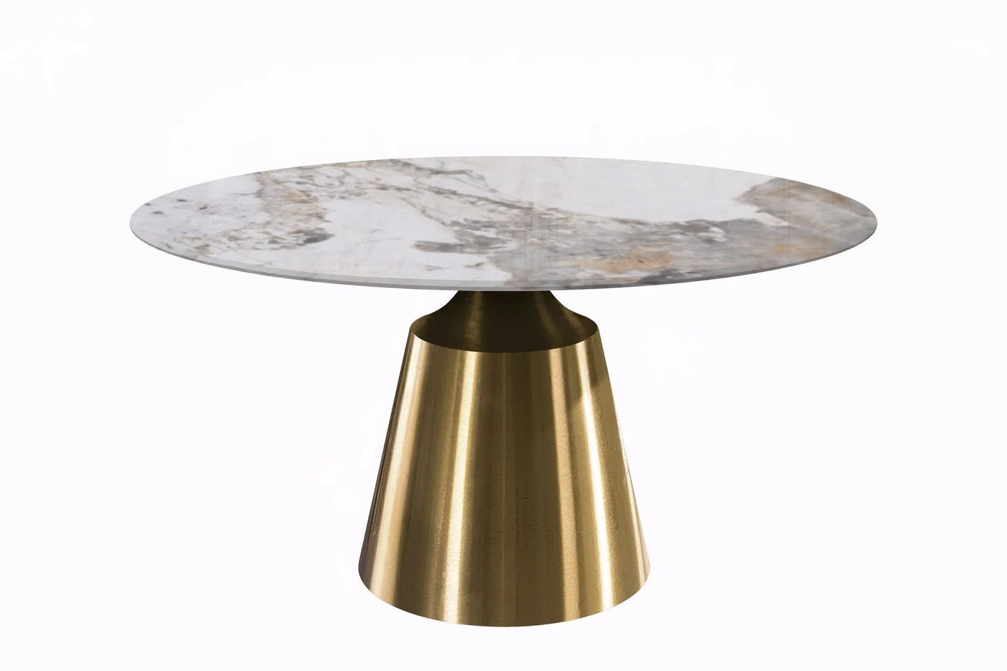 Prynn Modern Round Dining Table with a Sintered Stone/Glass Top in Stainless Steel - Elax Furniture