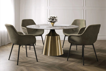 Prynn Modern Round Dining Table with a Sintered Stone/Glass Top in Stainless Steel - Elax Furniture