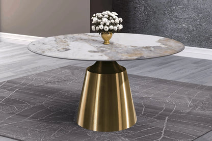 Prynn Modern Round Dining Table with a Sintered Stone/Glass Top in Stainless Steel - Elax Furniture