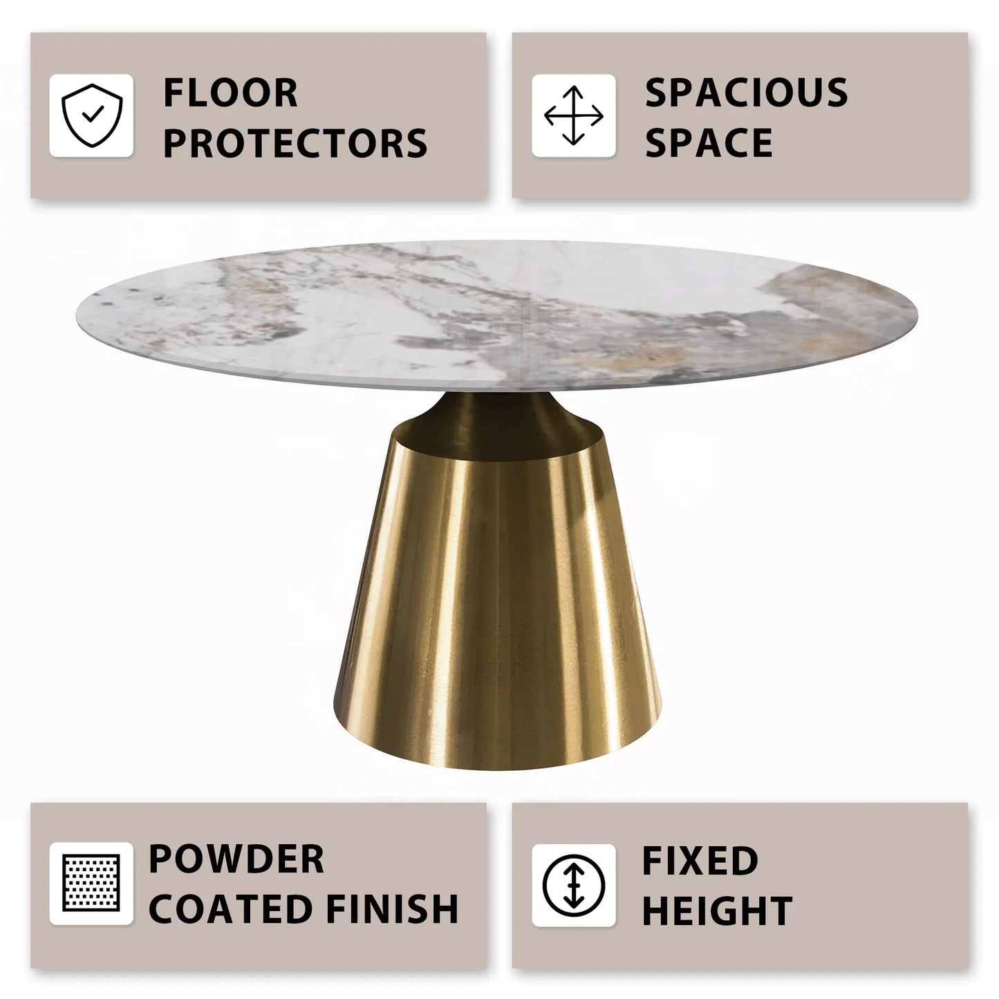 Prynn Modern Round Dining Table with a Sintered Stone/Glass Top in Stainless Steel - Elax Furniture