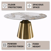 Prynn Modern Round Dining Table with a Sintered Stone/Glass Top in Stainless Steel - Elax Furniture