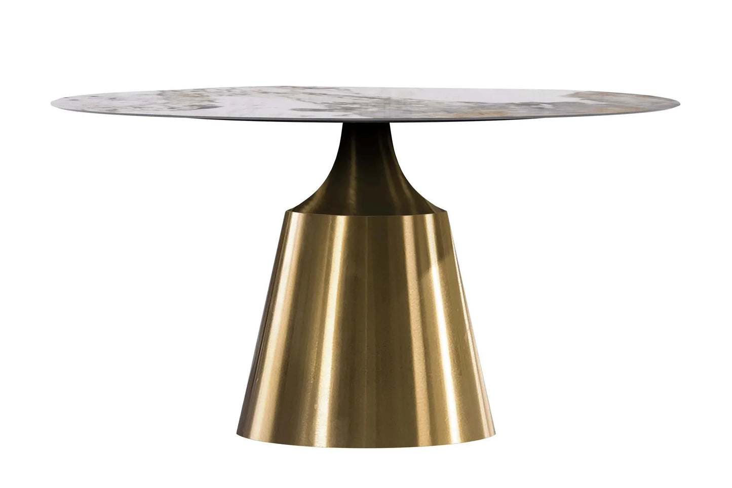 Prynn Modern Round Dining Table with a Sintered Stone/Glass Top in Stainless Steel - Elax Furniture