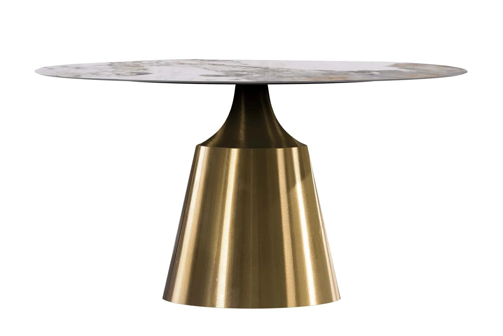 Prynn Modern Round Dining Table with a Sintered Stone/Glass Top in Stainless Steel - Elax Furniture