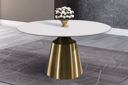 Prynn Modern Round Dining Table with a Sintered Stone/Glass Top in Stainless Steel - Elax Furniture