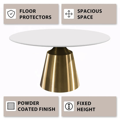 Prynn Modern Round Dining Table with a Sintered Stone/Glass Top in Stainless Steel - Elax Furniture