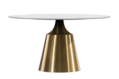 Prynn Modern Round Dining Table with a Sintered Stone/Glass Top in Stainless Steel - Elax Furniture