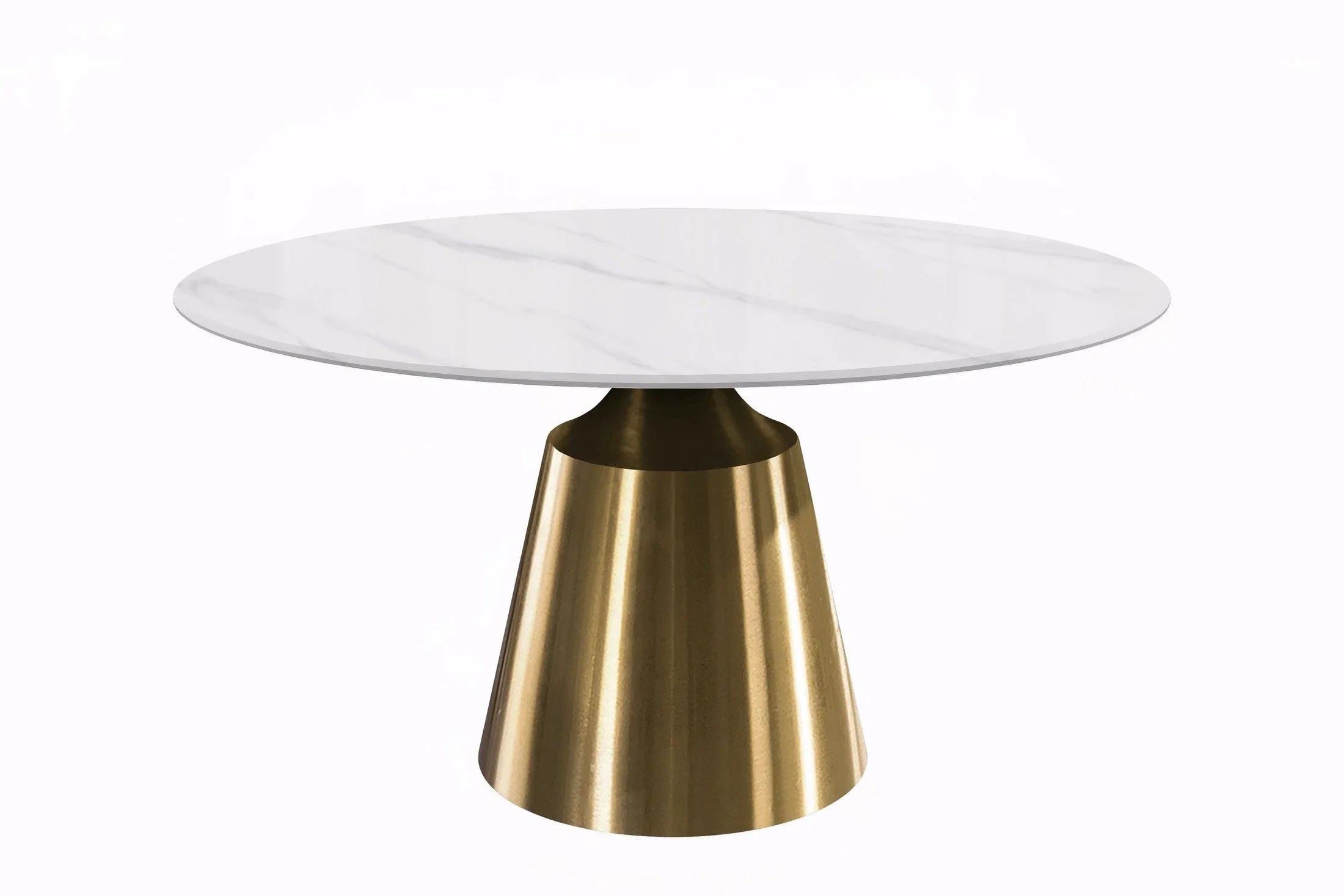 Prynn Modern Round Dining Table with a Sintered Stone/Glass Top in Stainless Steel - Elax Furniture