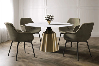 Prynn Modern Round Dining Table with a Sintered Stone/Glass Top in Stainless Steel - Elax Furniture
