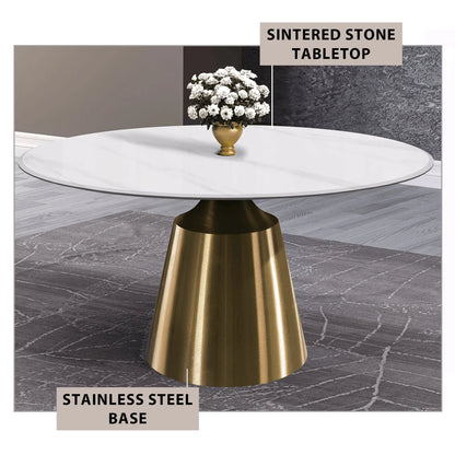 Prynn Modern Round Dining Table with a Sintered Stone/Glass Top in Stainless Steel - Elax Furniture