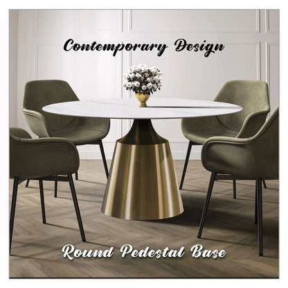 Prynn Modern Round Dining Table with a Sintered Stone/Glass Top in Stainless Steel - Elax Furniture