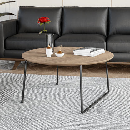 Pemborke Round Coffee Table with Oak Wood Tabletop in Iron - Elax Furniture