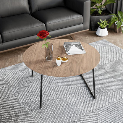 Pemborke Round Coffee Table with Oak Wood Tabletop in Iron - Elax Furniture