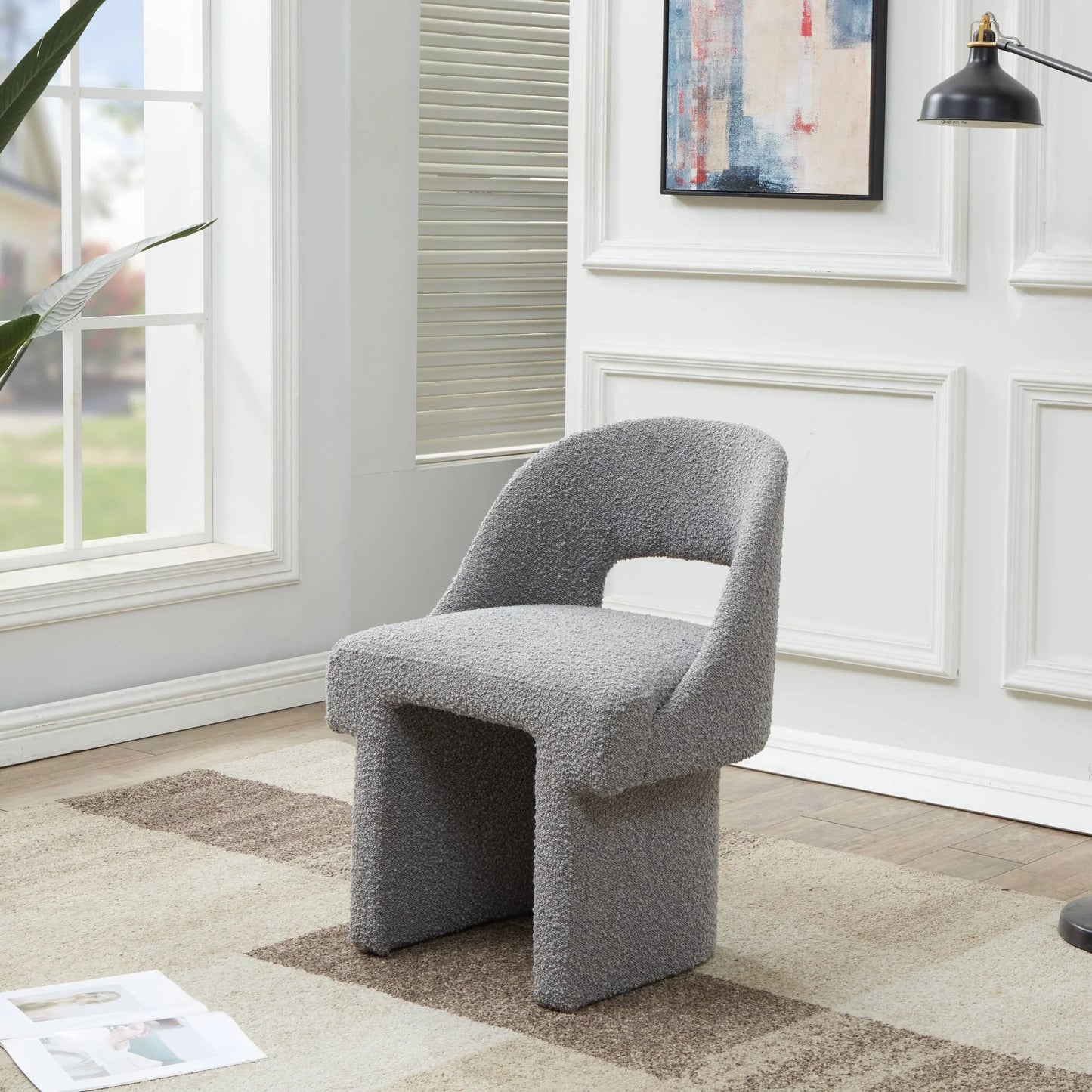 Quell Boucle Accent Chair Curved Open Back Design and Manufactured Wood Frame - Elax Furniture