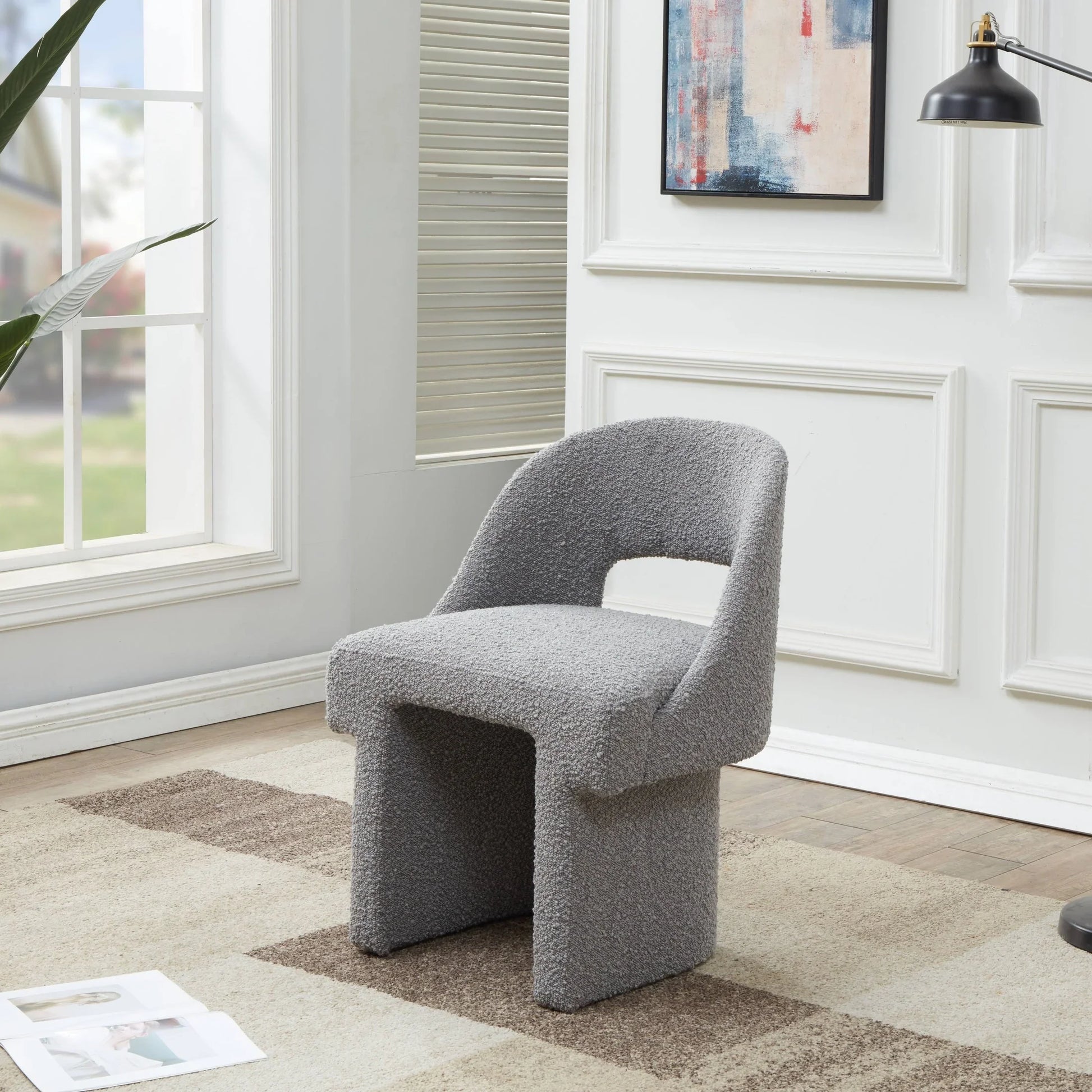 Quell Boucle Accent Chair Curved Open Back Design and Manufactured Wood Frame - Elax Furniture