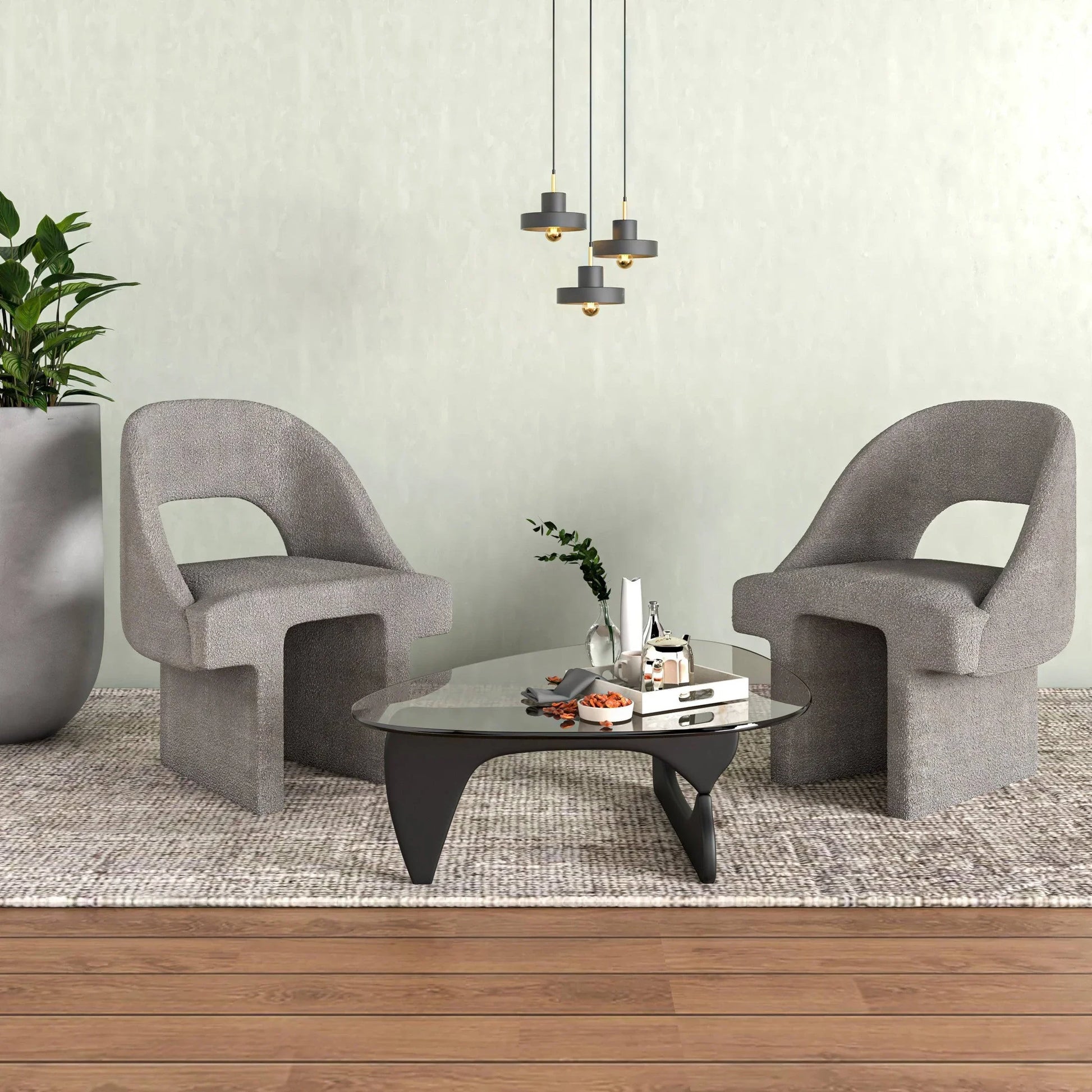 Quell Boucle Accent Chair Curved Open Back Design and Manufactured Wood Frame - Elax Furniture