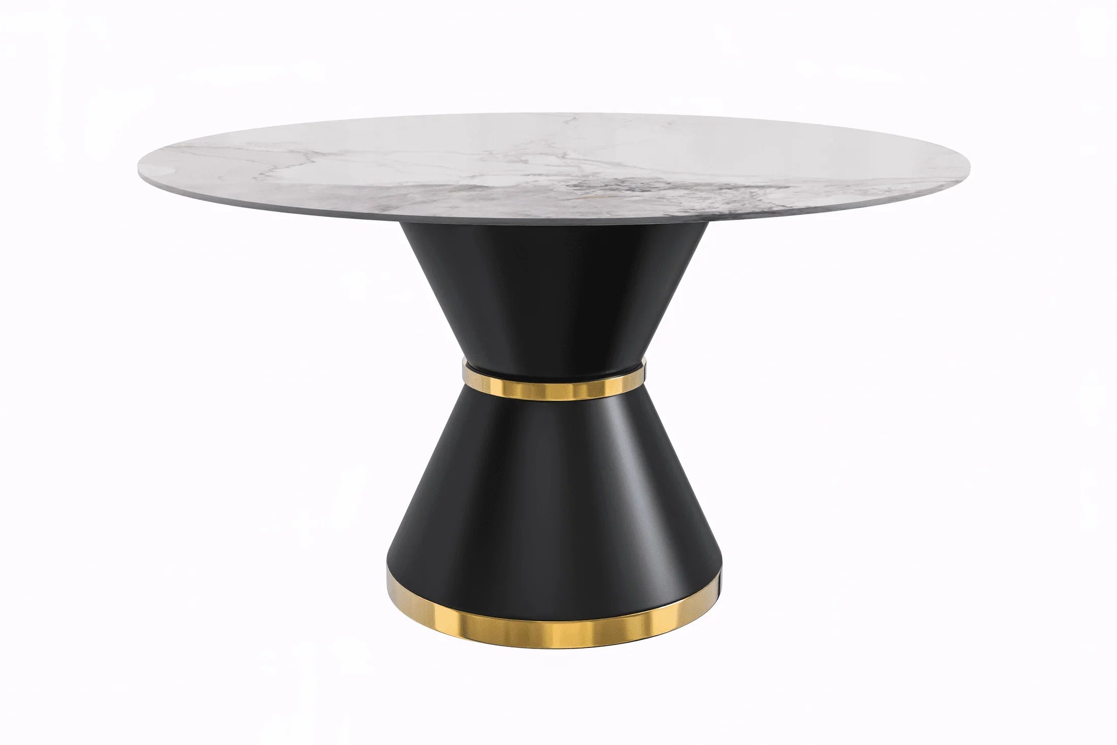 Modern Round Dining Table with a Glass/Stone Tabletop in Stainless Steel Seats 6-10 Qorvus Collection - Elax Furniture