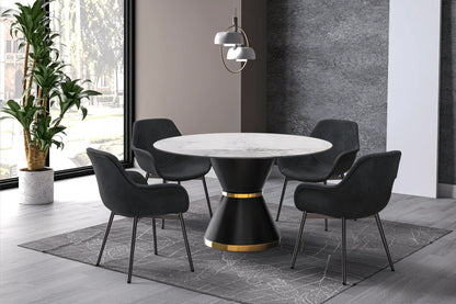 Modern Round Dining Table with a Glass/Stone Tabletop in Stainless Steel Seats 6-10 Qorvus Collection - Elax Furniture