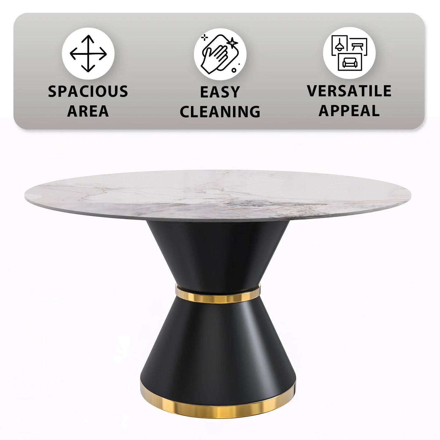 Modern Round Dining Table with a Glass/Stone Tabletop in Stainless Steel Seats 6-10 Qorvus Collection - Elax Furniture