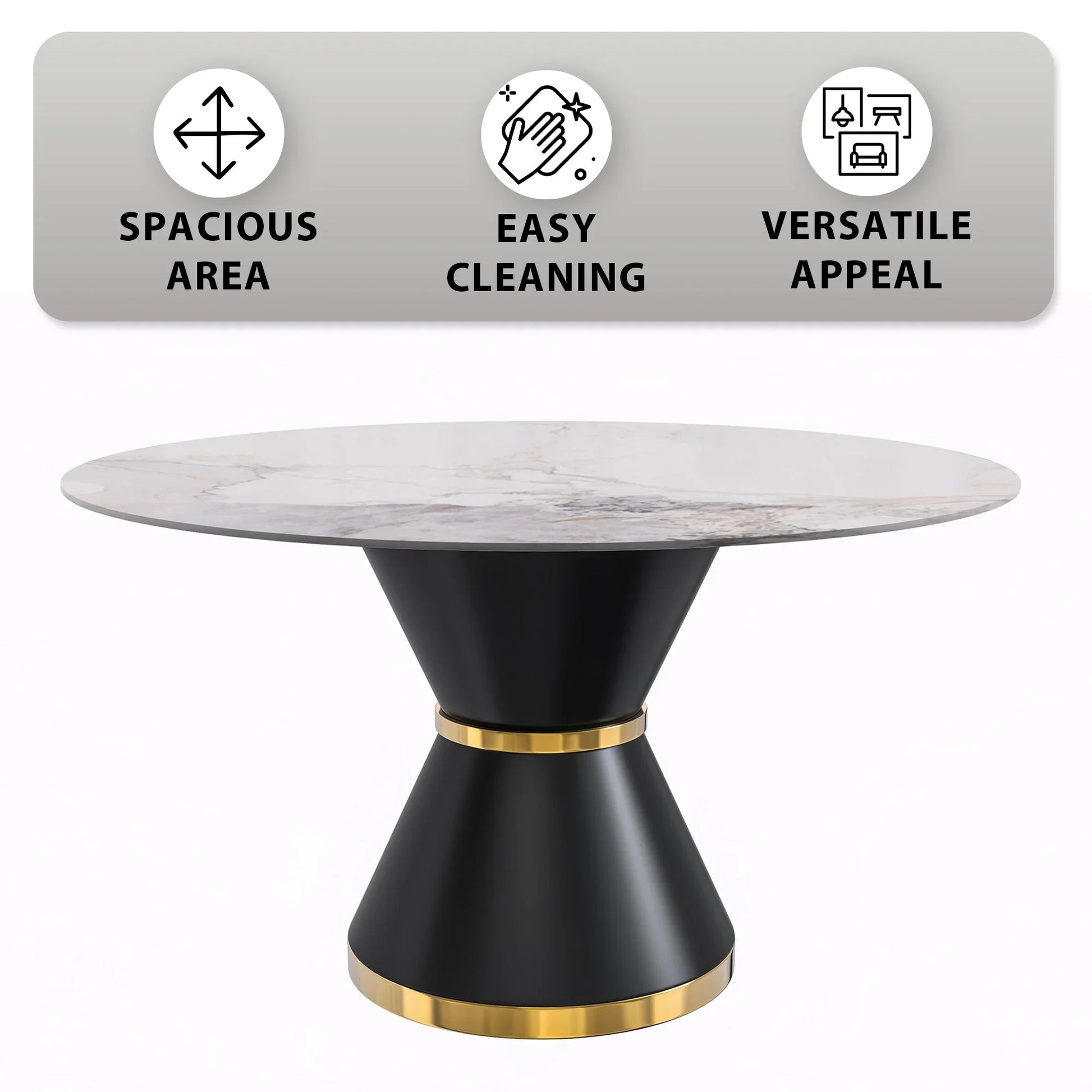 Modern Round Dining Table with a Glass/Stone Tabletop in Stainless Steel Seats 6-10 Qorvus Collection - Elax Furniture