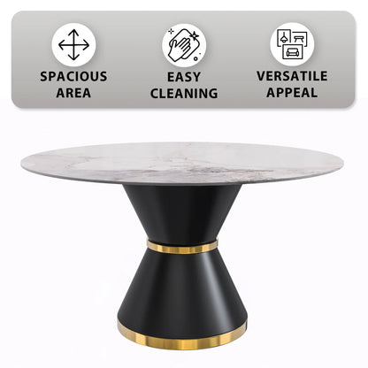 Modern Round Dining Table with a Glass/Stone Tabletop in Stainless Steel Seats 6-10 Qorvus Collection - Elax Furniture