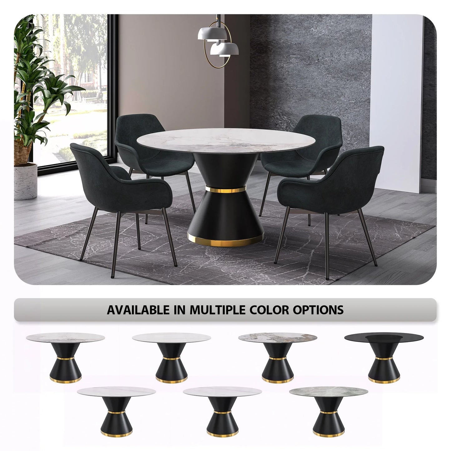Modern Round Dining Table with a Glass/Stone Tabletop in Stainless Steel Seats 6-10 Qorvus Collection - Elax Furniture
