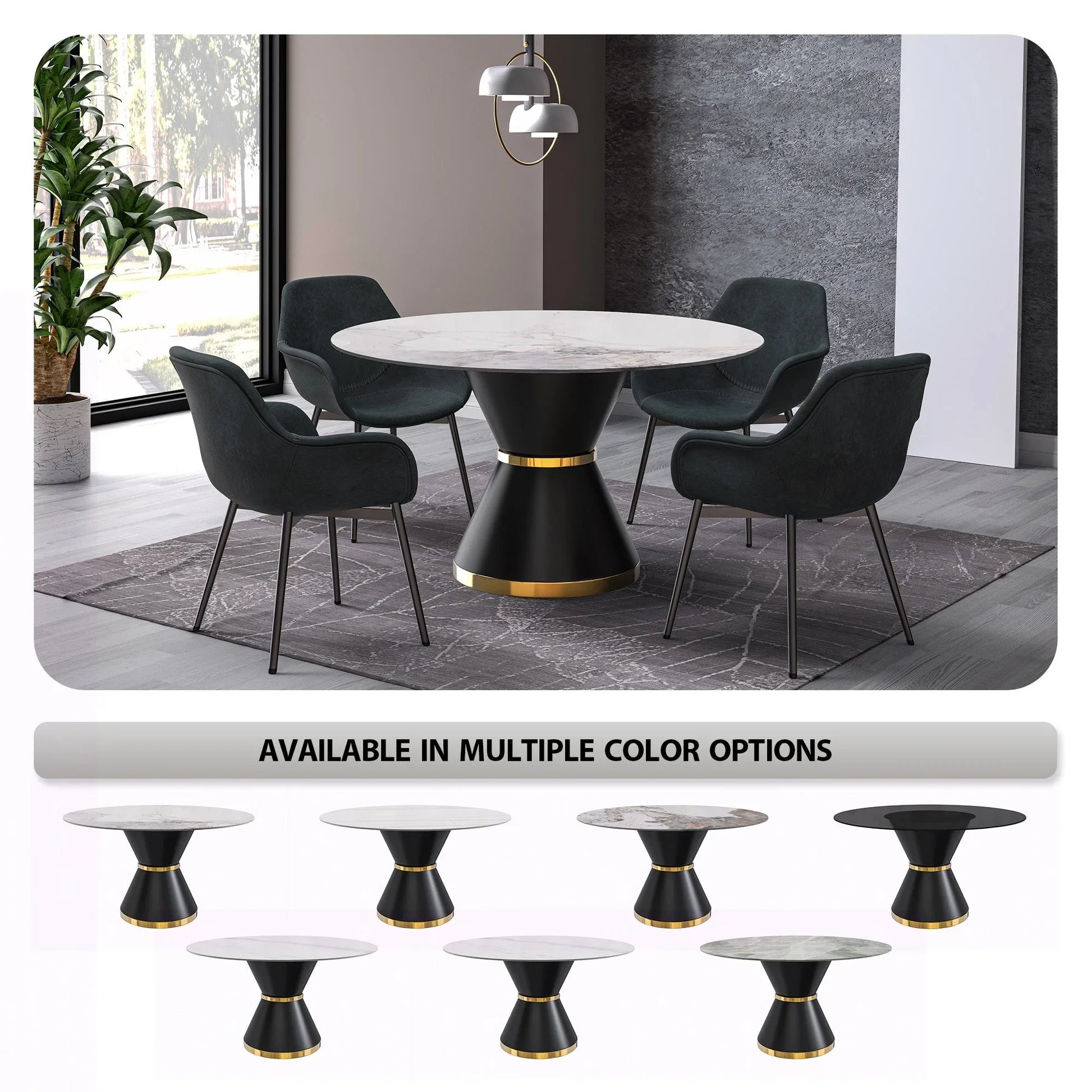 Modern Round Dining Table with a Glass/Stone Tabletop in Stainless Steel Seats 6-10 Qorvus Collection - Elax Furniture