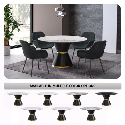 Modern Round Dining Table with a Glass/Stone Tabletop in Stainless Steel Seats 6-10 Qorvus Collection - Elax Furniture