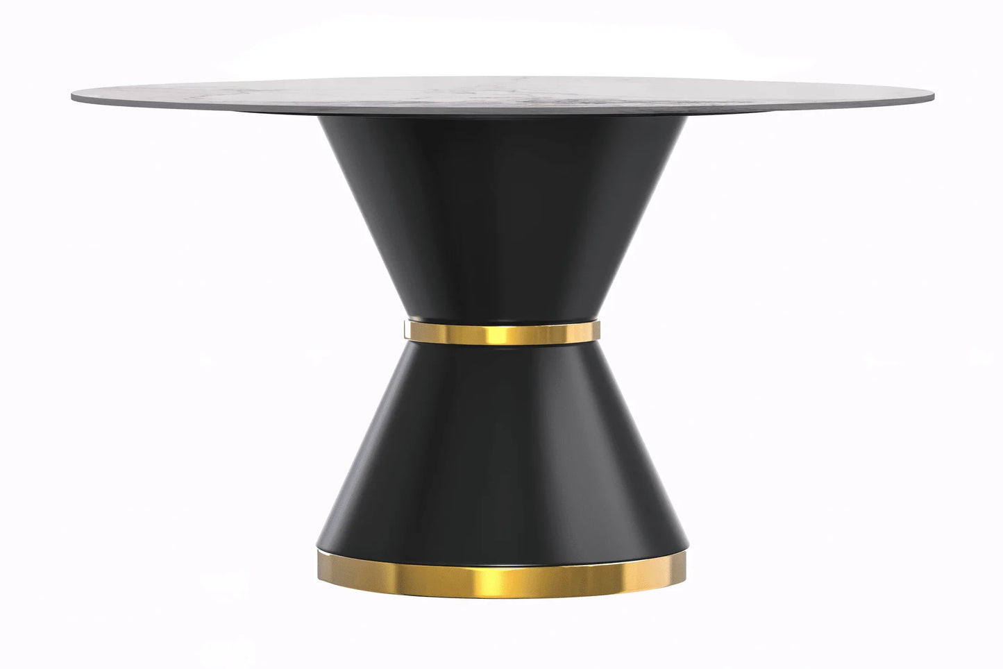 Modern Round Dining Table with a Glass/Stone Tabletop in Stainless Steel Seats 6-10 Qorvus Collection - Elax Furniture