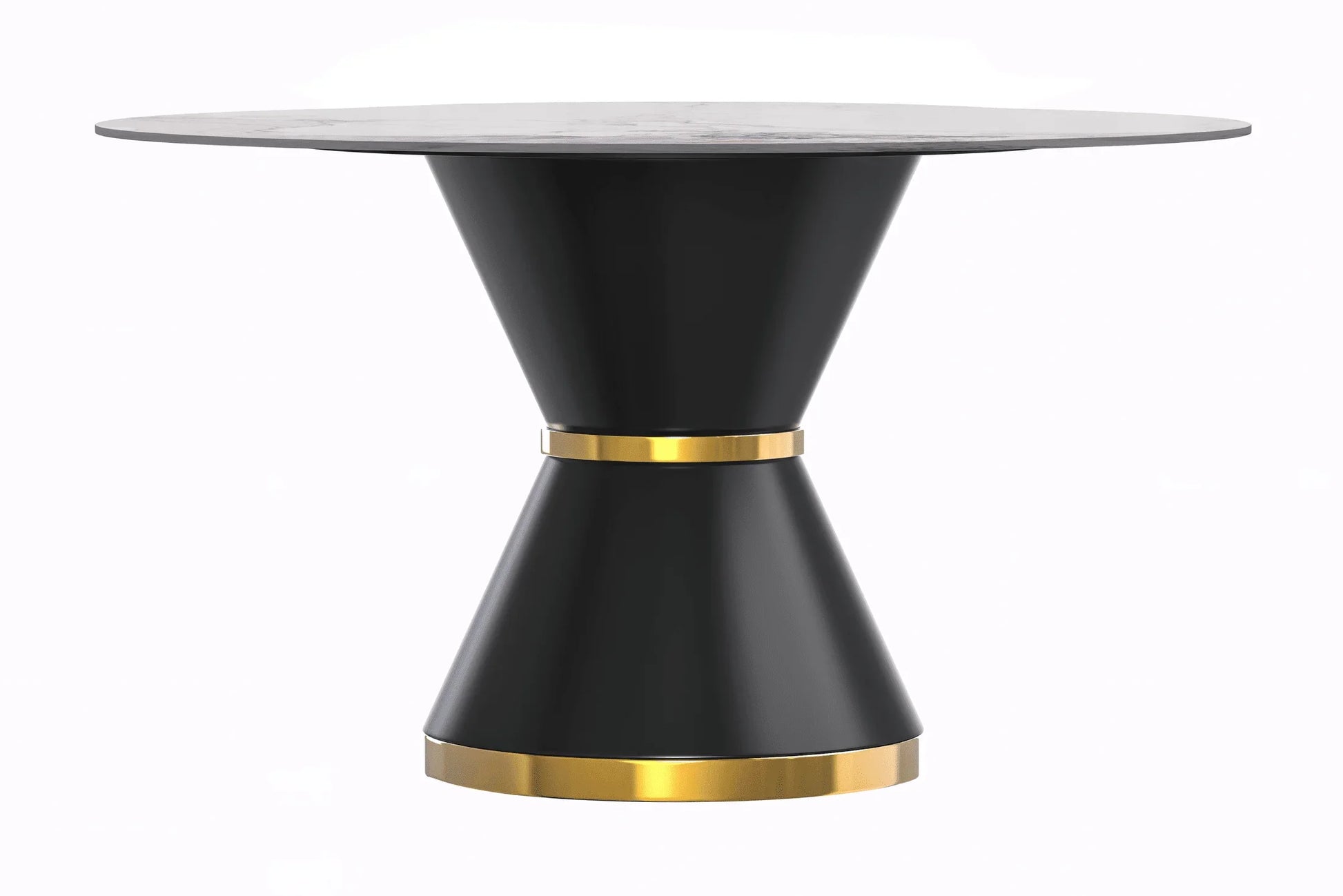Modern Round Dining Table with a Glass/Stone Tabletop in Stainless Steel Seats 6-10 Qorvus Collection - Elax Furniture