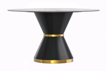 Modern Round Dining Table with a Glass/Stone Tabletop in Stainless Steel Seats 6-10 Qorvus Collection - Elax Furniture
