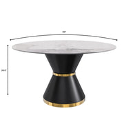 Modern Round Dining Table with a Glass/Stone Tabletop in Stainless Steel Seats 6-10 Qorvus Collection - Elax Furniture