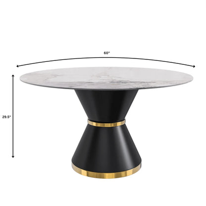 Modern Round Dining Table with a Glass/Stone Tabletop in Stainless Steel Seats 6-10 Qorvus Collection - Elax Furniture