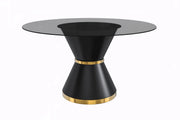 Modern Round Dining Table with a Glass/Stone Tabletop in Stainless Steel Seats 6-10 Qorvus Collection - Elax Furniture