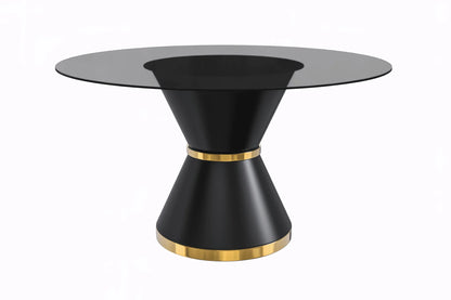 Modern Round Dining Table with a Glass/Stone Tabletop in Stainless Steel Seats 6-10 Qorvus Collection - Elax Furniture