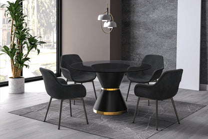 Modern Round Dining Table with a Glass/Stone Tabletop in Stainless Steel Seats 6-10 Qorvus Collection - Elax Furniture