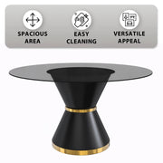 Modern Round Dining Table with a Glass/Stone Tabletop in Stainless Steel Seats 6-10 Qorvus Collection - Elax Furniture
