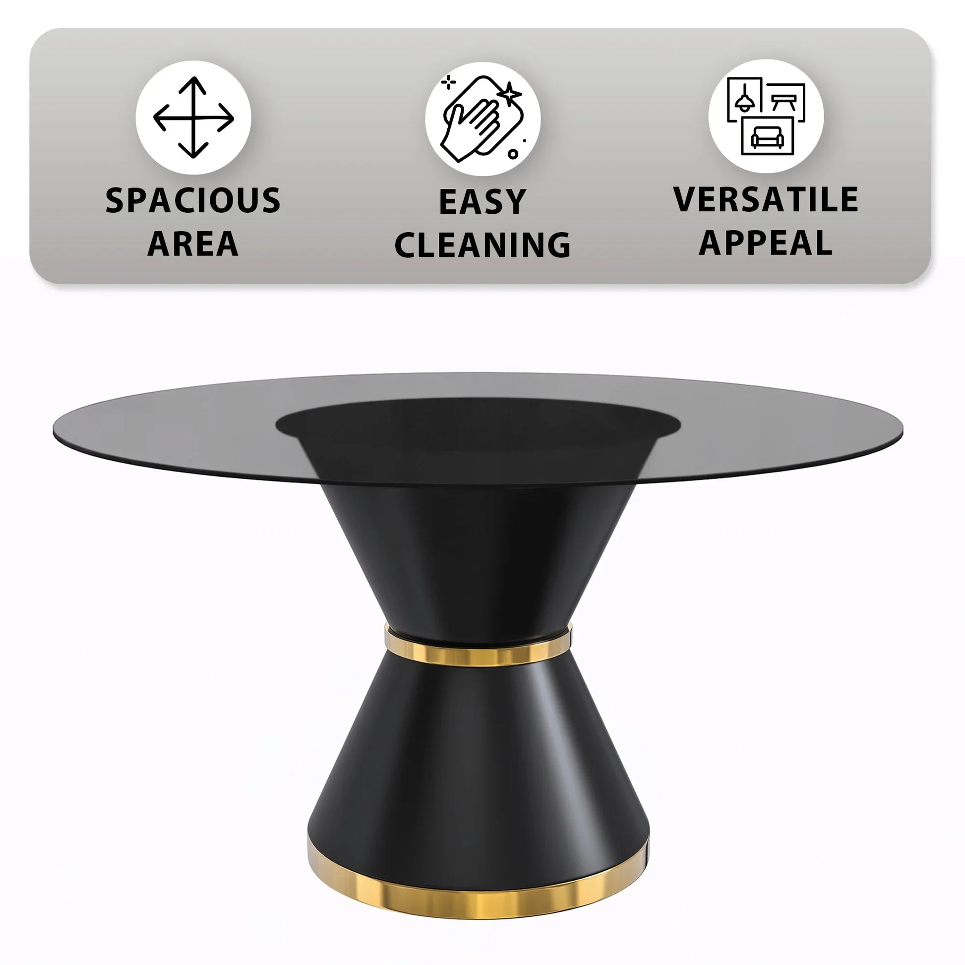 Modern Round Dining Table with a Glass/Stone Tabletop in Stainless Steel Seats 6-10 Qorvus Collection - Elax Furniture