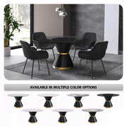 Modern Round Dining Table with a Glass/Stone Tabletop in Stainless Steel Seats 6-10 Qorvus Collection - Elax Furniture
