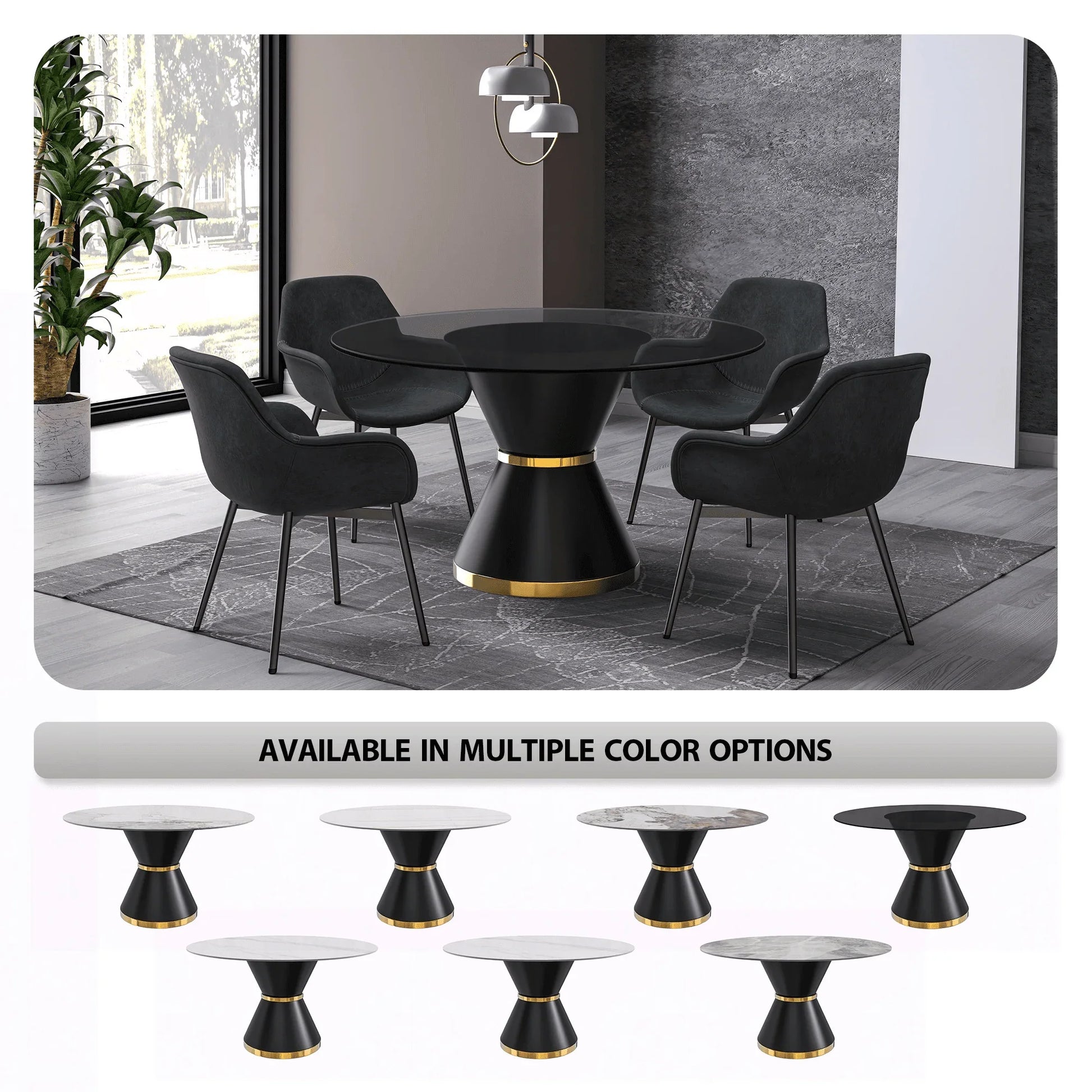 Modern Round Dining Table with a Glass/Stone Tabletop in Stainless Steel Seats 6-10 Qorvus Collection - Elax Furniture
