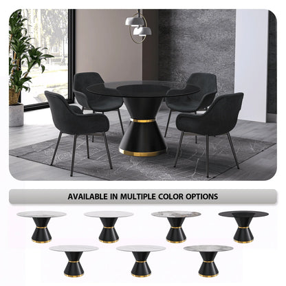 Modern Round Dining Table with a Glass/Stone Tabletop in Stainless Steel Seats 6-10 Qorvus Collection - Elax Furniture