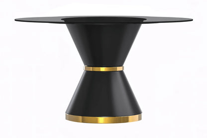 Modern Round Dining Table with a Glass/Stone Tabletop in Stainless Steel Seats 6-10 Qorvus Collection - Elax Furniture
