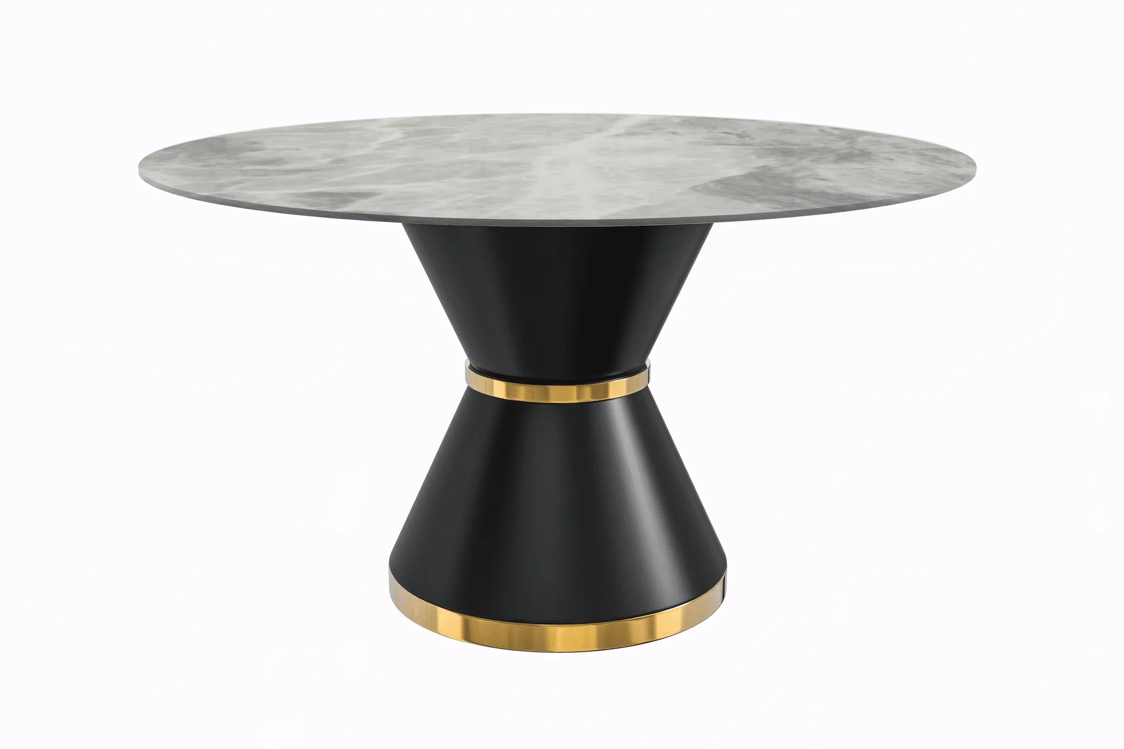 Modern Round Dining Table with a Glass/Stone Tabletop in Stainless Steel Seats 6-10 Qorvus Collection - Elax Furniture
