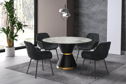 Modern Round Dining Table with a Glass/Stone Tabletop in Stainless Steel Seats 6-10 Qorvus Collection - Elax Furniture