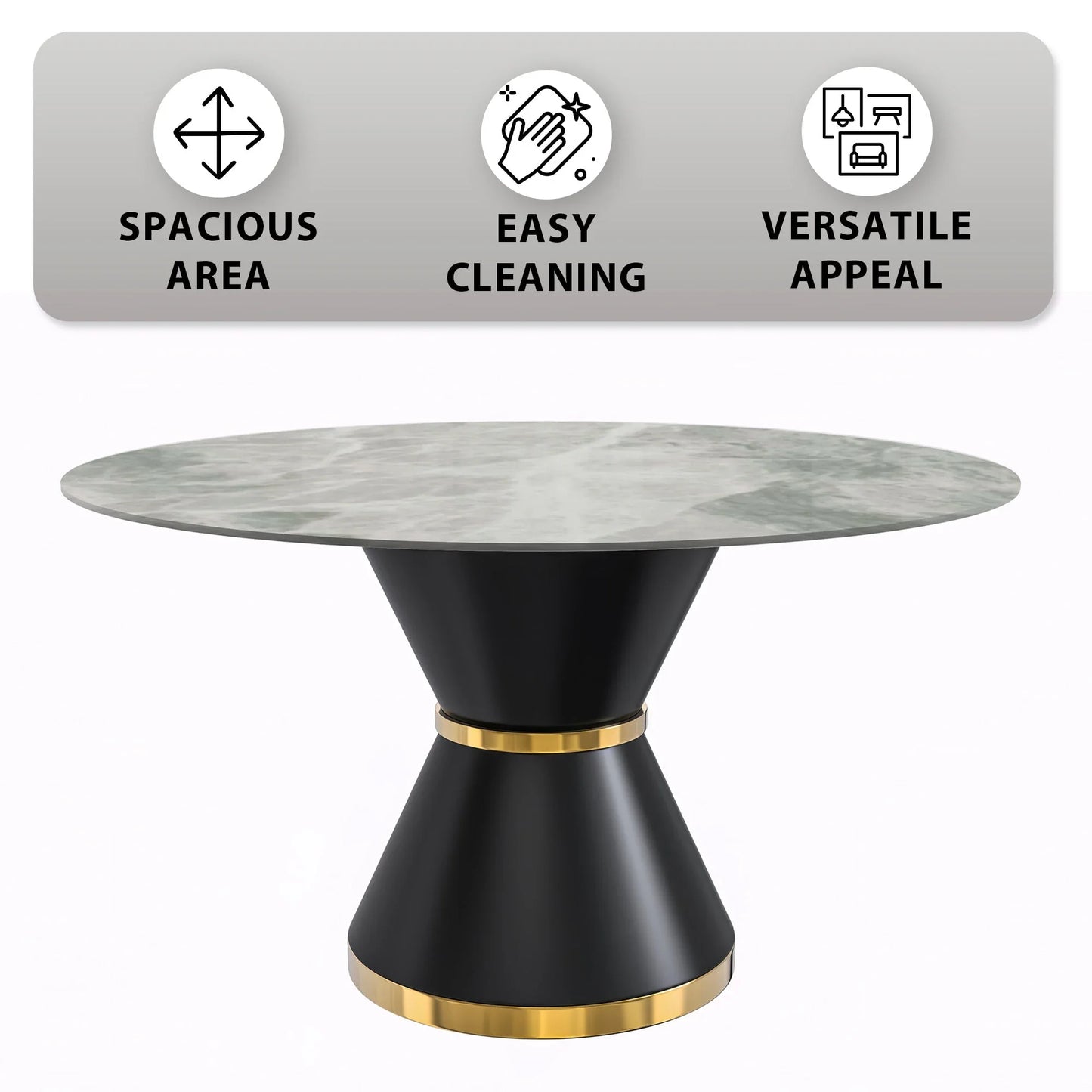 Modern Round Dining Table with a Glass/Stone Tabletop in Stainless Steel Seats 6-10 Qorvus Collection - Elax Furniture